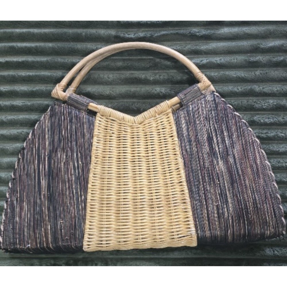 Vintage Wicker Handbag  features prominent bamboo handles - Picture 2 of 8
